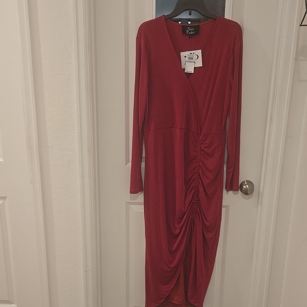 Nina Parker Magenta Ruched Wrap Dress